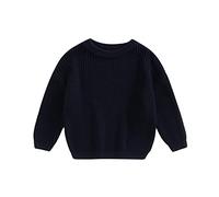 BeliBacca Baby Boy Girl Chunky Knitted Jumper Solid Color Long Sleeve Crew Neck Sweater Infant Toddler Pullover Knitwear Kids Sweater (Navy Blue, 2-3 Years)