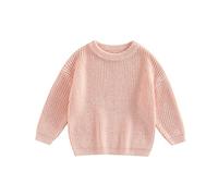 BeliBacca Baby Boy Girl Chunky Knitted Jumper Solid Color Long Sleeve Crew Neck Sweater Infant Toddler Pullover Knitwear Kids Sweater (Pink, 9-12 Months)
