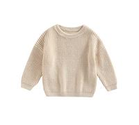 BeliBacca Baby Boy Girl Chunky Knitted Jumper Solid Color Long Sleeve Crew Neck Sweater Infant Toddler Pullover Knitwear Kids Sweater (Apricot, 3-6 Months)