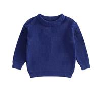 BeliBacca Baby Boy Girl Chunky Knitted Jumper Solid Color Long Sleeve Crew Neck Sweater Infant Toddler Pullover Knitwear Kids Sweater (Blue, 4-5 Years)
