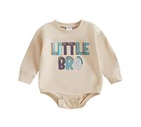 BeliBacca Baby Boy Little Bro Bubble Romper Sweatshirt Big Bro Shirt Middle Bro Long Sleeve Pullover Crew Neck Top Newborn Infant Boy Fall Winter Clothes (Khaki, 0-3 Months)
