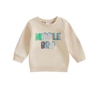 BeliBacca Baby Boy Little Bro Bubble Romper Sweatshirt Big Bro Shirt Middle Bro Long Sleeve Pullover Crew Neck Top Newborn Infant Boy Fall Winter Clothes (Mid-Khaki, 3-4 Years)