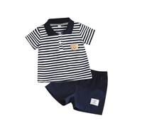 BeliBacca Baby Boy Summer Clothes Stripe Print Bear Embroidery Short Sleeve Button Lapel Shirt Top Solid Shorts Set 2pcs Infant Toddler Outfits (White, 12-18 Months)