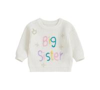 BeliBacca Big Sister Little Sister Matching Outfits Baby Girl Chunky Knit Sweater Sweatshirt Big Sis Sweater Toddler Kids Fall Warm Clothes Knitwear (White, 18-24 Months)