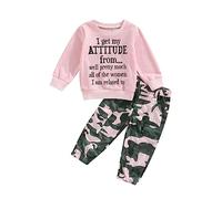 BeliBacca Fall Winter Baby Girl Clothes Set Long Sleeve Lettered Jumper Sweatshirt Camouflage Pants Set Infant Toddler Kids Girl Tracksuits (Pink, 12_months-24_months)