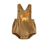 BeliBacca First Birthday Outfit For Boys Animal Balloon Embroidery Square Neck Sleeveless Corduroy Bodysuit One Year Old Birthday Romper Overalls Infant Baby Boy Clothes (Khaki, 12-18 Months)