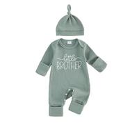 BeliBacca Little Bro Baby Boy Clothes Long Sleeve Romper | Little Bro Newborn Clothes One Piece Infant Toddler Boy Fall Outfits Letter Embroidery Crew Neck Romper Jumpsuit Hat Set