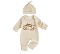 BeliBacca Little Bro Baby Boy Clothes Long Sleeve Romper | Little Bro Newborn Clothes One Piece Infant Toddler Boy Fall Outfits Letter Embroidery Crew Neck Romper Jumpsuit Hat Set