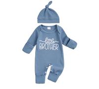 BeliBacca Little Bro Baby Boy Clothes Long Sleeve Romper | Little Bro Newborn Clothes One Piece Infant Toddler Boy Fall Outfits Letter Embroidery Crew Neck Romper Jumpsuit Hat Set