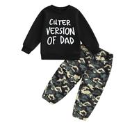 BeliBacca Little Kids Boy Fall Winter Camo Outfits Funny Letter Print Long Sleeve Sweatshirt Camouflage Cargo Pants Set 2pcs Infant Toddler Wild Boy Clothes Spring (Army Green, 18-24 Months)