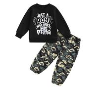 BeliBacca Little Kids Boy Fall Winter Camo Outfits Funny Letter Print Long Sleeve Sweatshirt Camouflage Cargo Pants Set 2pcs Infant Toddler Wild Boy Clothes Spring (Multicolor, 5-6 Years)