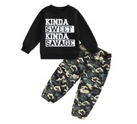 BeliBacca Little Kids Boy Fall Winter Camo Outfits Funny Letter Print Long Sleeve Sweatshirt Camouflage Cargo Pants Set 2pcs Infant Toddler Wild Boy Clothes Spring (White, 3-4T)