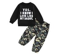 BeliBacca Little Kids Boy Fall Winter Camo Outfits Funny Letter Print Long Sleeve Sweatshirt Camouflage Cargo Pants Set 2pcs Infant Toddler Wild Boy Clothes Spring (Green, 3-4T)