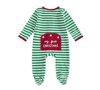 BeliBacca My First Christmas Newborn Outfits Baby Boy Girl Striped Solid Color Crew Neck Long Sleeve Zipper Footie Romper Infant One Piece Jumpsuit Fall Clothes (Green, 3-6 Months)