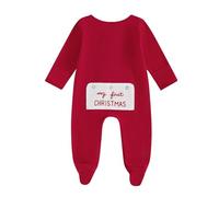 BeliBacca My First Christmas Newborn Outfits Baby Boy Girl Striped Solid Color Crew Neck Long Sleeve Zipper Footie Romper Infant One Piece Jumpsuit Fall Clothes (Red, Newborn)