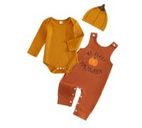 BeliBacca My First Halloween Baby Boy Clothes Romper Overall Pants Hat Set (Orange, 0-3 Months)