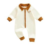 BeliBacca Newborn Baby Boy One Piece Texture Long Sleeve Jumpsuit Turn Down Collar Zip Up Contrast Color Romper Bodysuit Infant Boy Fall Winter Clothes (Khaki, 12-18 Months)