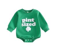 BeliBacca Newborn St. Patrick's Day Outfits Baby Girls Boys One Piece Oversized Romper Sweatshirt Wee Bit Irish Long Sleeve Clover Jumper Infant Toddler Spring Clothes (Green, 0-3 Months)