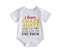 BeliBacca One Piece Newborn Romper Summer Clothes I Have Crazy Aunts Bodysuit Short Sleeve Crew Neck Jumpsuit Baby Boys Girls Cute Outfits (White, 9-12 Months)