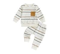 BeliBacca Toddler Baby Boy Fall Jogger Pants Set Stripe Print Long Sleeve Pocket Sweatshirt Drawstring Pants Set Infant Boy Winter Outfits (White, 18-24 Months)
