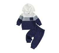 BeliBacca Toddler Baby Boy Fall Winter Warm Outfits Splicing Color Long Sleeve Sweatshirt Pullover Elastic Jogger Long Pants Set 2pcs Infant Boy Clothes Spring (Hoodie Blue, 6-12 Months)