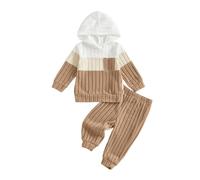 BeliBacca Toddler Baby Boy Fall Winter Warm Outfits Splicing Color Long Sleeve Sweatshirt Pullover Elastic Jogger Long Pants Set 2pcs Infant Boy Clothes Spring (Khaki, 3-6M)