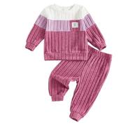 BeliBacca Toddler Baby Boy Fall Winter Warm Outfits Splicing Color Long Sleeve Sweatshirt Pullover Elastic Jogger Long Pants Set 2pcs Infant Boy Clothes Spring (Pink, 18-24 Months)