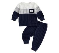 BeliBacca Toddler Baby Boy Fall Winter Warm Outfits Splicing Color Long Sleeve Sweatshirt Pullover Elastic Jogger Long Pants Set 2pcs Infant Boy Clothes Spring (Blue, 6-12 Months)