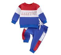 BeliBacca Toddler Boys Spring Fall Outfit Contrast Color Mamas Boy Jumper Sweatshirt Top Elastic Waist Trouser Infant Baby Clothes Set (Blue, 18-24 Months)