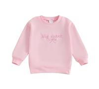 BeliBacca Toddler Kids Girl Long Sleeve Bow Letter Embroidered Sweatshirt Pullover Big Sister Little Sister Matching Top Outfits Baby Girl Fall Winter Clothes (Pink, 18-24 Months)
