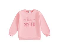 BeliBacca Toddler Kids Girl Long Sleeve Bow Letter Embroidered Sweatshirt Pullover Big Sister Little Sister Matching Top Outfits Baby Girl Fall Winter Clothes (Cherry Pink, 4-5 Years)