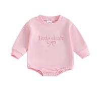 BeliBacca Toddler Kids Girl Long Sleeve Bow Letter Embroidered Sweatshirt Pullover Big Sister Little Sister Matching Top Outfits Baby Girl Fall Winter Clothes (Little Pink, 0-3 Months)