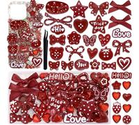 BELICEY Junk Case Charms Kit Burgundy Bow Flower Charm for Phone Cases 3D Cute Butterfly Star Junk Case Kit Red Bear Heart Strawberry Big Charms Customizing DIY Craft Accessories