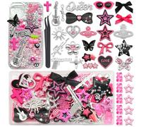 BELICEY Junk Case Charms Kit Charm for Phone Cases Black Pink Bow Heart Star Phone Case Charm Nail Charms Pendant Flatback Pearls for Customizing Case DIY Craft