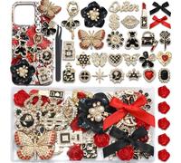 BELICEY Junk Case Charms Red Black Bow Flower Charm for Phone Cases 3D Gold Butterfly Rhinestone Junk Case Kit Elegant Heart Rose Bear Big Charms Customizing DIY Craft Accessories