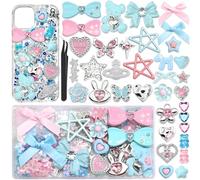 BELICEY Junk Case Charms Y2K Bow Big Charm for Junk Cases 3D Pink Star Butterfly Charms for Phone Case Blue Heart Flower Bear for Customizing Cute DIY Craft