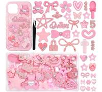 BELICEY Pink Junk Case Charms Cute Bow Star Charm for Making Phone Cases 3D Flower Heart Bear Junk Case Kit Bling Flatback Phone Decorating Bulk for Customizing DIY Craft Accessories