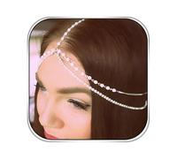 Belicia 1 pcs Premium gold Boho Pearl Head Chain Vintage Crystal Headpieces Wedding Rhinestone Hair Jewelry Party Festival Hair Accessories for Women and Girls (Gold)
