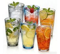 BELICOO 6 Pack Acrylic Plastic Tumblers, 500ml Acrylic Plastic Tumbler Cups - BPA-Free, Dishwasher Safe, Reusable Drinking Glasses for Party, Home, Picnic, Travel (Blue)