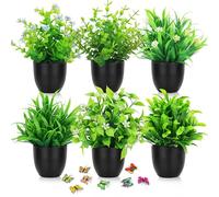 BELICOO 6 Pcs Small Fake Plants in Pots, Small Artificial Plants Indoor Outdoor, 6 Different Shaped Plastic Flowers Plants, Bathroom Plants for Home Garden Office Desk Shower Room Decoration
