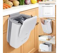 BELICOO Kitchen Bin 10L, Foldable Food Waste Bin with Lid, Hanging Food Waste Caddy with 1 Bin Liners, Kitchen Compost Bin Under Sink Plastic Garbage Can for Cupboard Door Cabinet Camping Bedroom