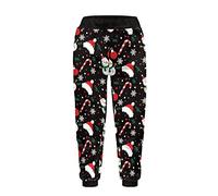 Belidome Chritsmas Kids Sweatpants Candy Snowman Xmas Hat Print Black Athletic Pants Joggers for Running Cycling Hiking Boys Girls
