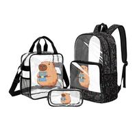 Belidome Clear Capybara Backpack and Lunch Bag Set for Girls 10-11: 4 Pocket Backpack and Lunch Box - No More Time-Consuming Gate Checks