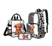 Belidome Clear Highland Cow Backpack for Girls with Lunch Box: 17" Cute School Bags - Padded Straps Carry Heavy Textbooks Without Pain