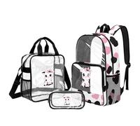 Belidome Cute Cow Backpack Lunch Box Set for Girls 5-6: 17" Clear Rucksack - See Through for Fast Security - for Primary School