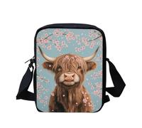 Belidome Highland Cow Cross Shoulder Bag Womens Mini Messenger Bags Cherry Blossom Crossbody Purse Zipper Fabric Wallet