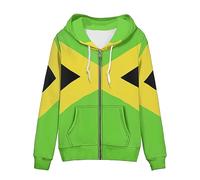 Belidome Jamaican Flag Hoodie Zip Up Women Sweatshirt Jacket Size XSmall to XXXXXL