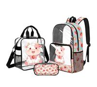 Belidome Kids Strawberry Cow Backpack and Lunch Bag Set for Girls 6-8: Clear See Through Cute School Bags for Elementary - 5-Second Check