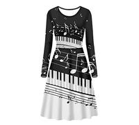 Belidome Music Note Womens Dresses Piano Key Print Spring Casual Long Sleeve Plus Size Fall Clothes for Party Travel Midi Length Swing Dress