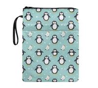 Belidome Penguin Book Sleeve Protector Pouch with Zipper Front Pockets Book Cover for Hardcover Paperback Textbook Notebook for Kids Teens